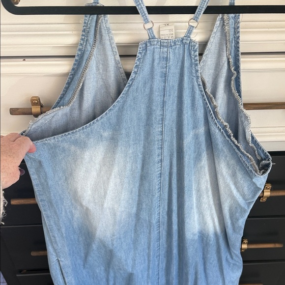 Women’s Light Blue Denim Maxi Dress with Frayed Trim - Picture 4 of 5